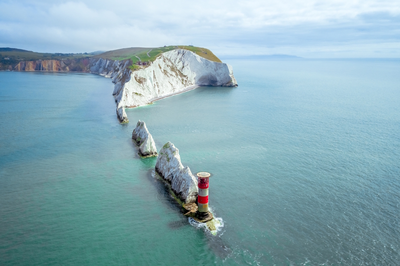 A view of the lighthouse, the Needles and Alum Bay