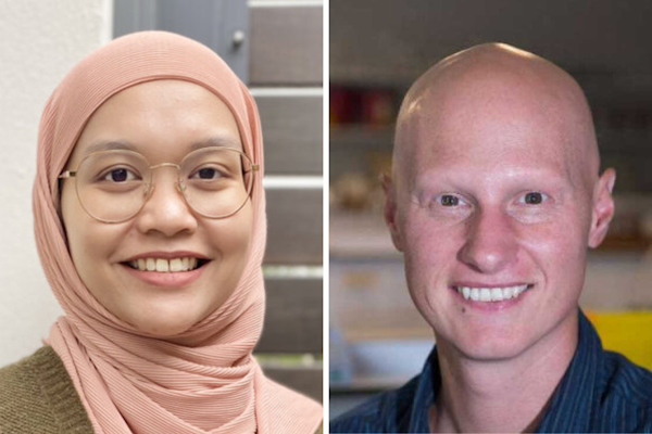 Headshots of a woman and a man smiling at the camera