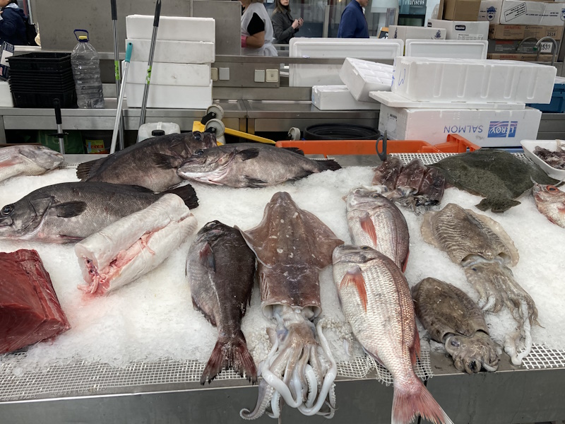 Fish on ice at a market stall