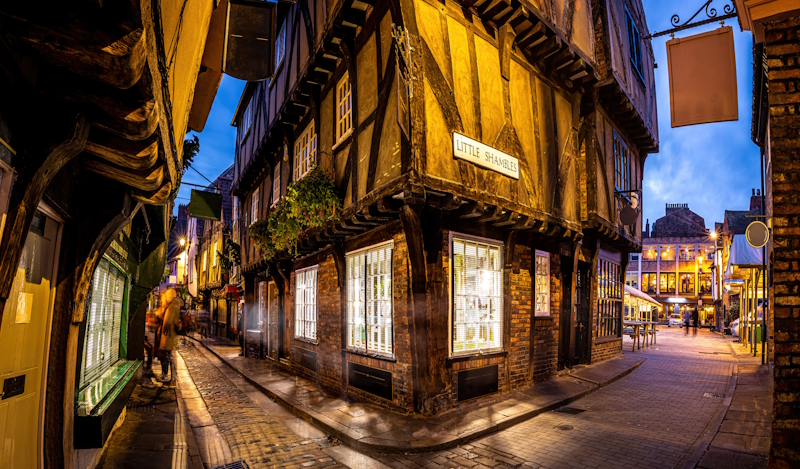 View up two streets in the Shambles area of York